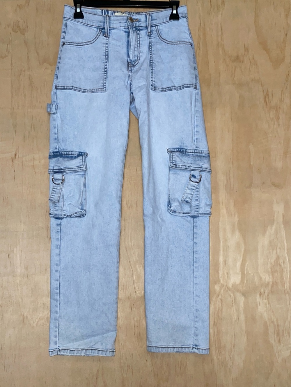 Light Blue Straight Men's Cargo Jeans with Utility Pockets